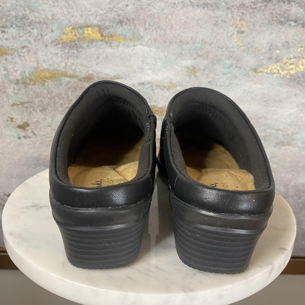 Clarks Collection Clog Shoes Womens Size 7 Wide Black Leather Slip On Comfort - Picture 4 of 9